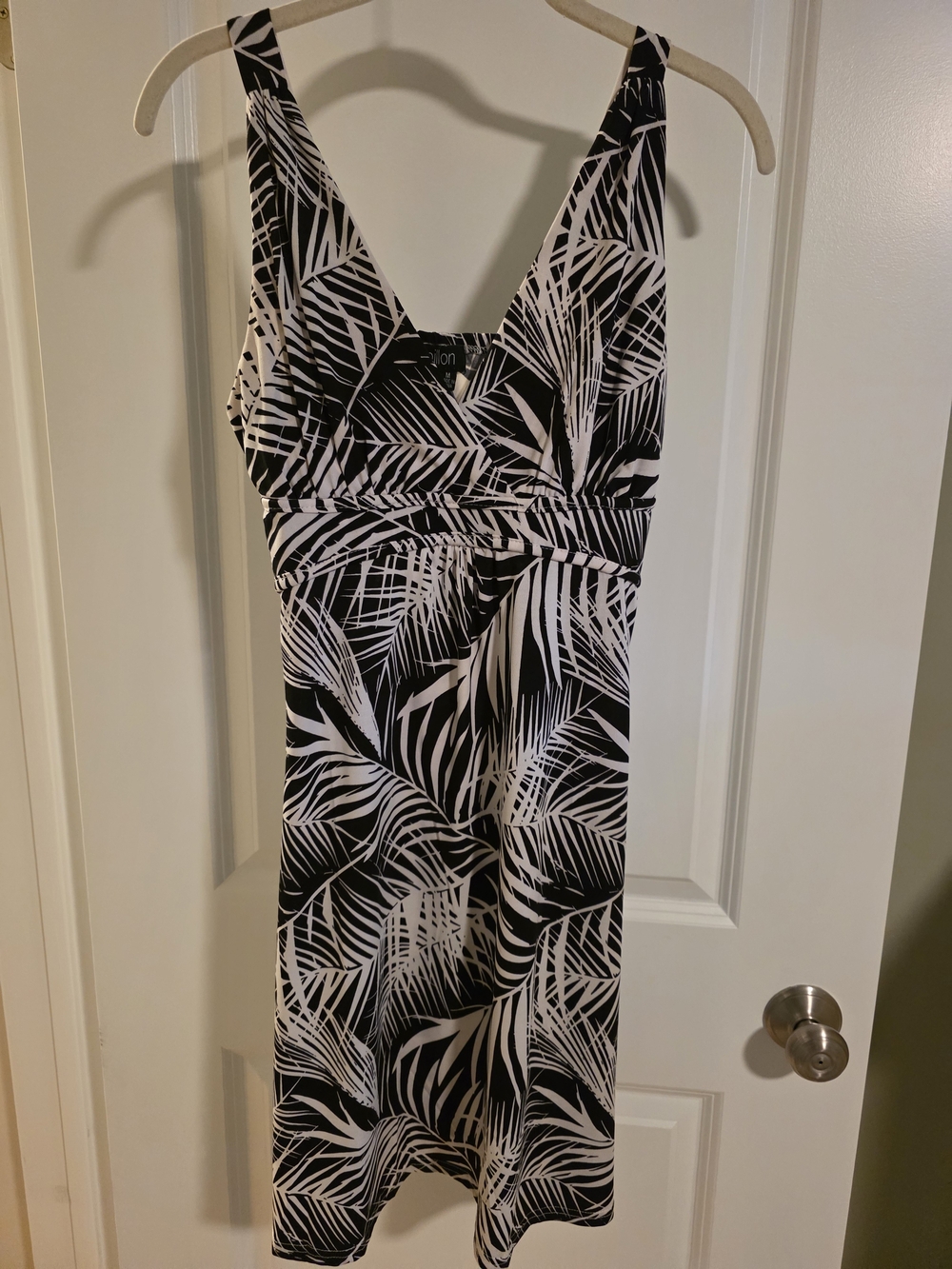 Papillon Black and White Palm-Print V-Neck Sundress